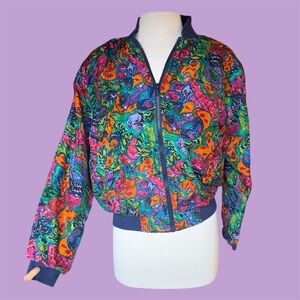 Vibrant Vintage Multicolor Silk Bomber Jacket